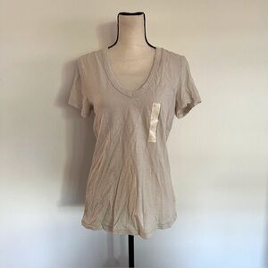 Women's Beige V-Neck T-Shirt